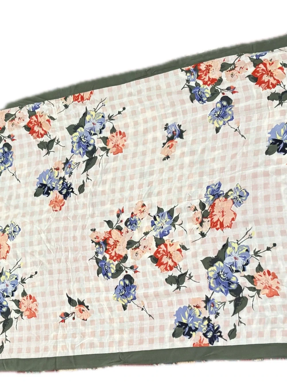 Talbots 100% Viscose Floral Gingham Scarf Wrap Pink Blue Green 68”x 25 1/2”